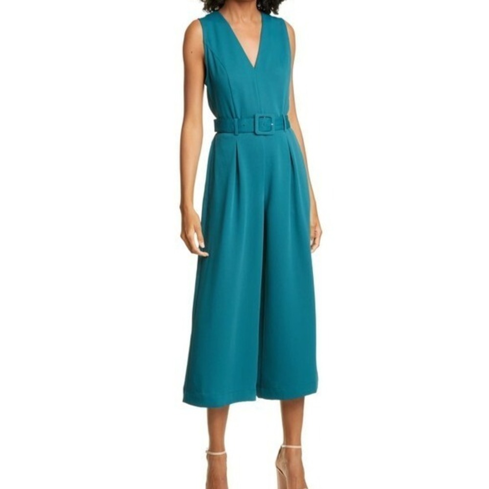 Joie Ocean Green Adessa Belted Wide Leg‎ Sleeveless Jumpsuit Pleated Career 4